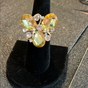 Flower Gold and Silver Crystal Ring